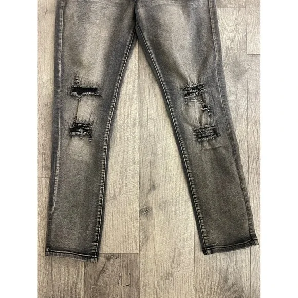 RGSTR Kids Washed Grey Distressed Slim Fit Jeans Size 34 Streetwear Ripped Denim - Picture 3 of 7